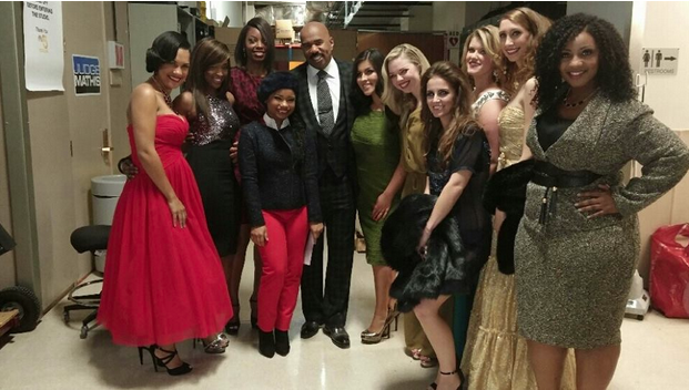 Kellsey Forest (fifth from right) backstage with Steve Harvey for The Steve Harvey Show.